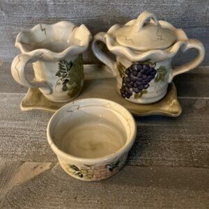 Cabernet hand painted cream and sugar with small crock